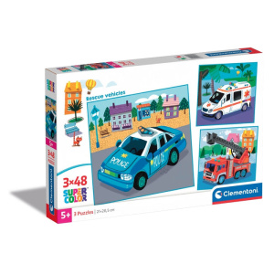 Clementoni Puzzle - Vehículos de rescate - 3 x 48 piezas